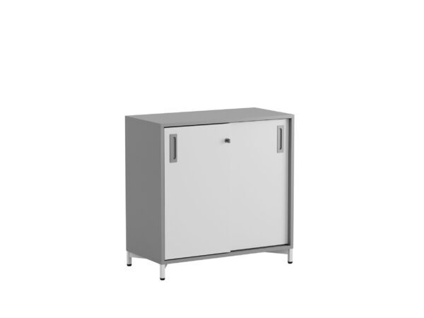 Origpic a — Småland Skjutdörrskåp grå med metallfötter – Bredd 80 cm x Höjd 73,5 cm – Dörrar Vit, grå e