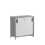 Origpic ae dba — Småland Skjutdörrskåp grå med metallfötter – Bredd 80 cm x Höjd 73,5 cm – Dörrar Vit, g