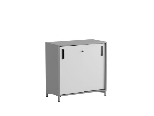 Origpic ae dba — Småland Skjutdörrskåp grå med metallfötter – Bredd 80 cm x Höjd 73,5 cm – Dörrar Vit, g