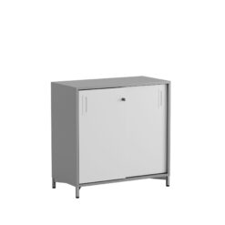 Origpic cec — Småland Skjutdörrskåp grå med metallfötter – Bredd 80 cm x Höjd 73,5 cm – Dörrar Vit, grå