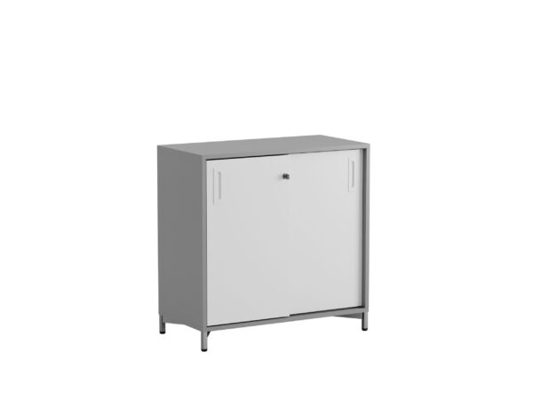 Origpic cec — Småland Skjutdörrskåp grå med metallfötter – Bredd 80 cm x Höjd 73,5 cm – Dörrar Vit, grå