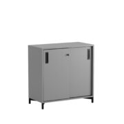 Origpic de — Småland Skjutdörrskåp grå med metallfötter – Bredd 80 cm x Höjd 73,5 cm – Dörrar Vit, grå 