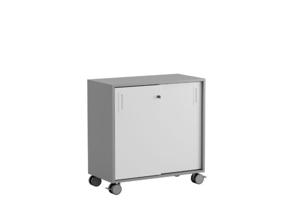 Origpic c e — Småland Skjutdörrskåp grå med hjul – 80 cm x 81 cm