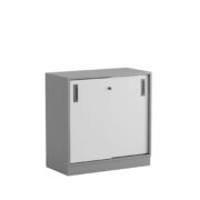 Origpic — Småland Skjutdörrskåp grå med sockel – Bredd 80 cm x Höjd 80 cm – Dörrar Vit, grå eller ek.