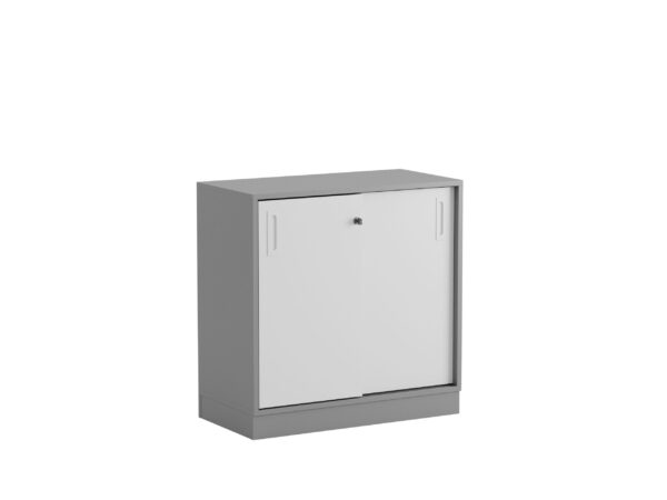 Origpic f ed — Småland Skjutdörrskåp grå med sockel – Bredd 80 cm x Höjd 80 cm – Dörrar Vit, grå eller e