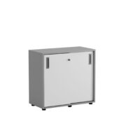 Origpic fa e — Småland Skjutdörrskåp grå med plast fötter  –  80 cm x  73,5 cm