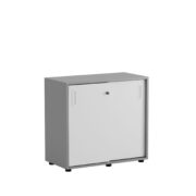 Origpic aeb — Småland Skjutdörrskåp grå med plast fötter  –  80 cm x  73,5 cm