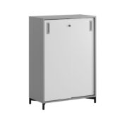 Småland Skjutdörrskåp grå med metallfötter – Bredd 80 cm x Höjd 115,5 cm, Vit, grå eller ek. Från: