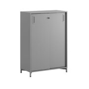 Origpic b — Småland Skjutdörrskåp grå med metallfötter – Bredd 80 cm x Höjd 115,5 cm, Vit, grå eller ek. Från