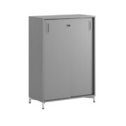 Origpic e — Småland Skjutdörrskåp grå med metallfötter – Bredd 80 cm x Höjd 115,5 cm, Vit, grå eller ek. Från