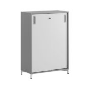 Origpic d — Småland Skjutdörrskåp grå med metallfötter – Bredd 80 cm x Höjd 115,5 cm, Vit, grå eller ek. Från