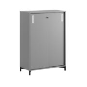 Origpic e — Småland Skjutdörrskåp grå med metallfötter – Bredd 80 cm x Höjd 115,5 cm, Vit, grå eller ek. Från