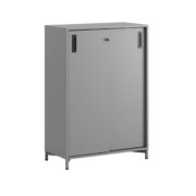 Origpic f — Småland Skjutdörrskåp grå med metallfötter – Bredd 80 cm x Höjd 115,5 cm, Vit, grå eller ek. Från