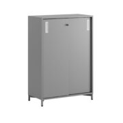 Origpic bc f — Småland Skjutdörrskåp grå med metallfötter – Bredd 80 cm x Höjd 115,5 cm, Vit, grå eller ek. Fr