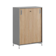 Origpic fa — Småland Skjutdörrskåp grå med metallfötter – Bredd 80 cm x Höjd 115,5 cm, Vit, grå eller ek. Frå