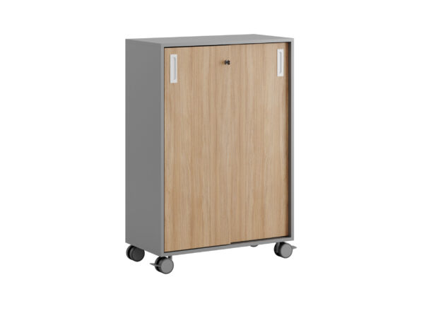 Origpic b cf — Småland Skjutdörrskåp grå med hjul – 80×116 cm