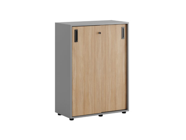 Origpic e — Småland Skjutdörrsskåp grå med plastfötter – Bredd 80 cm x Höjd 109 cm, Vit, grå eller ek. Från: