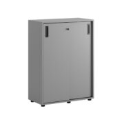 Småland Skjutdörrsskåp grå med plastfötter – Bredd 80 cm x Höjd 109 cm, Vit, grå eller ek. Från: