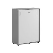 Origpic ddc — Småland Skjutdörrsskåp grå med plastfötter – Bredd 80 cm x Höjd 109 cm, Vit, grå eller ek. Från