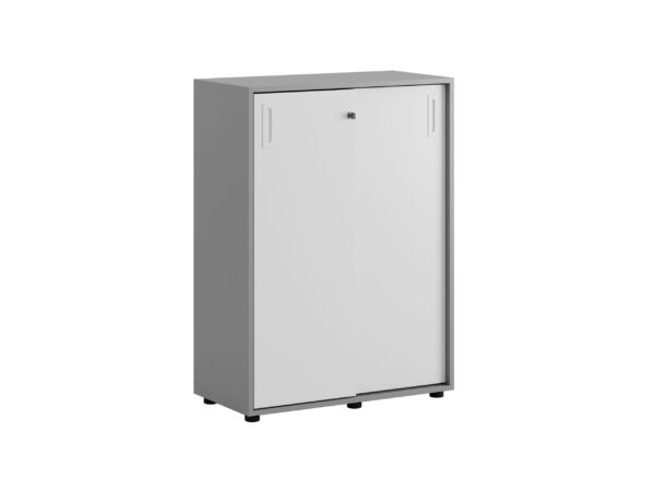 Origpic ddc — Småland Skjutdörrsskåp grå med plastfötter – Bredd 80 cm x Höjd 109 cm, Vit, grå eller ek. Från