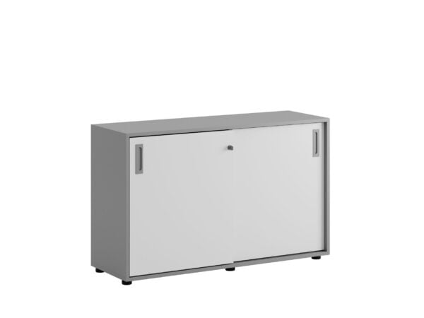 Origpic — Småland Skjutdörrskåp grå med plastfötter – Bredd 120 cm x Höjd 73,5 cm, Vit, grå eller ek. Från: