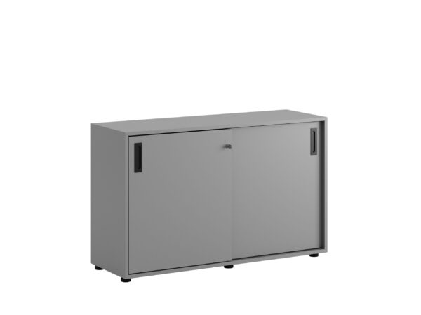 Origpic d f — Småland Skjutdörrskåp grå med plastfötter – Bredd 120 cm x Höjd 73,5 cm, Vit, grå eller ek. Frå