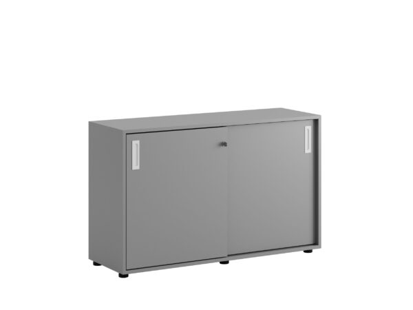 Origpic d — Småland Skjutdörrskåp grå med plastfötter – Bredd 120 cm x Höjd 73,5 cm, Vit, grå eller ek. Från: