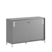 Origpic — Småland Skjutdörrskåp grå med metallfötter – Bredd 120 cm x Höjd 80 cm, Vit, grå eller ek. Från: