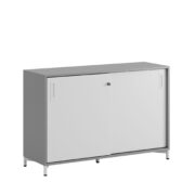 Origpic d — Småland Skjutdörrskåp grå med metallfötter – Bredd 120 cm x Höjd 80 cm, Vit, grå eller ek. Från: