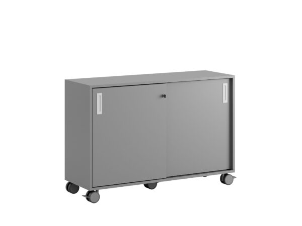 Origpic bb d — Småland Skjutdörrskåp grå med hjul – Bredd 120 cm x Höjd 81 cm, Vit, grå eller ek. Från: