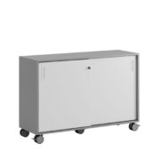 Origpic d — Småland Skjutdörrskåp grå med hjul – Bredd 120 cm x Höjd 81 cm, Vit, grå eller ek. Från: