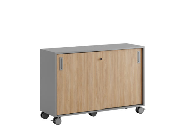 Origpic ae f — Småland Skjutdörrskåp grå med hjul – Bredd 120 cm x Höjd 81 cm, Vit, grå eller ek. Från: