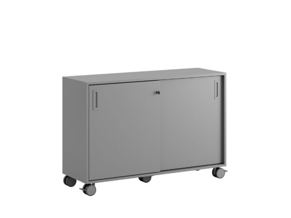 Origpic da c — Småland Skjutdörrskåp grå med hjul – Bredd 120 cm x Höjd 81 cm, Vit, grå eller ek. Från: