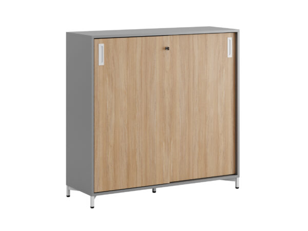 Småland Skjutdörrskåp grå med metallfötter – Bredd 120 cm x Höjd 115,5 cm, Vit, grå eller ek. Från:
