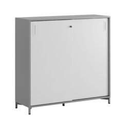 Origpic f b — Småland Skjutdörrskåp grå med metallfötter – Bredd 120 cm x Höjd 115,5 cm, Vit, grå eller ek. Fr