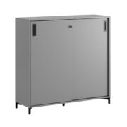 Origpic a ad — Småland Skjutdörrskåp grå med metallfötter – Bredd 120 cm x Höjd 115,5 cm, Vit, grå eller ek. F