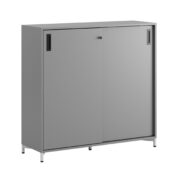 Origpic b — Småland Skjutdörrskåp grå med metallfötter – Bredd 120 cm x Höjd 115,5 cm, Vit, grå eller ek. Frå