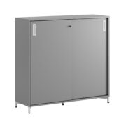 Origpic bbbca — Småland Skjutdörrskåp grå med metallfötter – Bredd 120 cm x Höjd 115,5 cm, Vit, grå eller ek. 