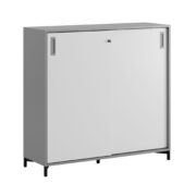 Origpic f eab — Småland Skjutdörrskåp grå med metallfötter – Bredd 120 cm x Höjd 115,5 cm, Vit, grå eller ek. 