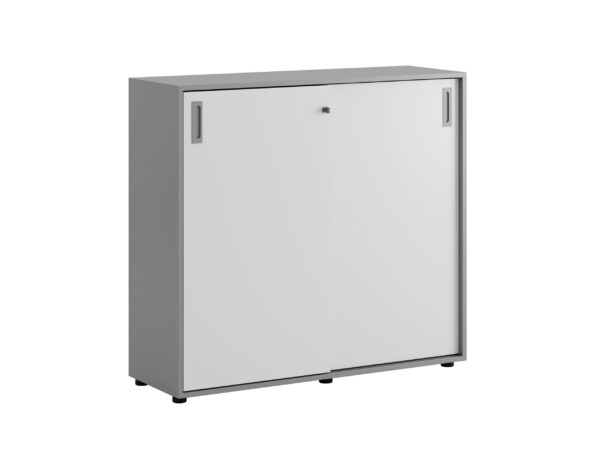 Småland Skjutdörrskåp grå med plastfötter – Bredd 120 cm x Höjd 109 cm, Vit, grå eller ek. Från: