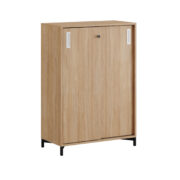 Origpic a — Småland Skjutdörrskåp ek med metallfötter – Bredd 80 cm x Höjd 115,5 cm, Vit, grå eller ek. Från: