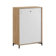 Origpic e b — Småland Skjutdörrskåp ek med metallfötter – Bredd 80 cm x Höjd 115,5 cm, Vit, grå eller ek. Från