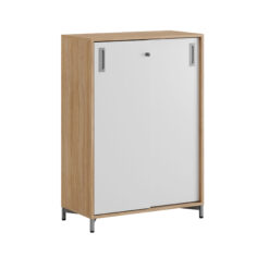 Origpic — Småland Skjutdörrskåp ek med metallfötter – Bredd 80 cm x Höjd 115,5 cm, Vit, grå eller ek. Från: