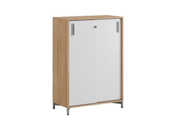 Origpic — Småland Skjutdörrskåp ek med metallfötter – Bredd 80 cm x Höjd 115,5 cm, Vit, grå eller ek. Från: