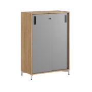 Origpic f — Småland Skjutdörrskåp ek med metallfötter – Bredd 80 cm x Höjd 115,5 cm, Vit, grå eller ek. Från: