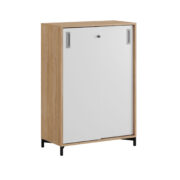 Origpic a c — Småland Skjutdörrskåp ek med metallfötter – Bredd 80 cm x Höjd 115,5 cm, Vit, grå eller ek. Från