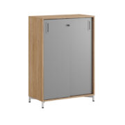 Origpic ff a — Småland Skjutdörrskåp ek med metallfötter – Bredd 80 cm x Höjd 115,5 cm, Vit, grå eller ek. Frå