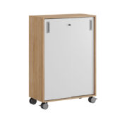 Origpic da f — Småland Skjutdörrskåp ek med hjul – Bredd 80 cm x Höjd 116 cm, Vit, grå eller ek. Från: