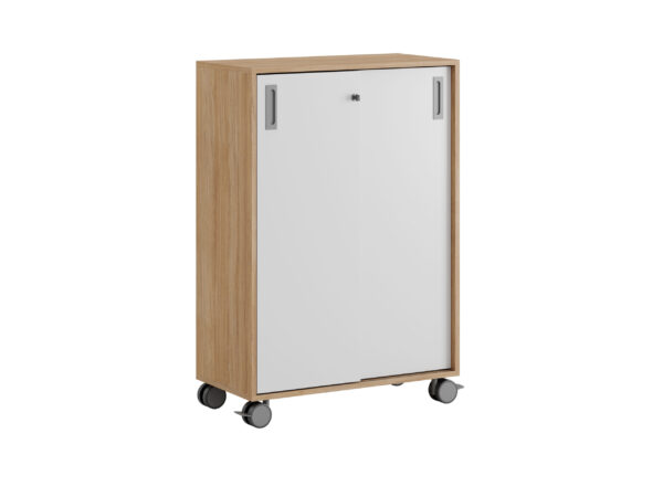 Origpic da f — Småland Skjutdörrskåp ek med hjul – Bredd 80 cm x Höjd 116 cm, Vit, grå eller ek. Från: