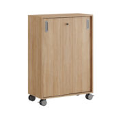 Origpic b — Småland Skjutdörrskåp ek med hjul – Bredd 80 cm x Höjd 116 cm, Vit, grå eller ek. Från: